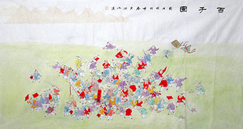 Chinese Boyes Painting,69cm x 138cm,3814030-x