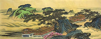 Chinese Buildings Pavilions Palaces Towers Terraces Painting,70cm x 180cm,wym11088023-x