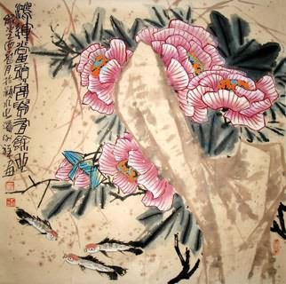 Chinese Cotton Rose Painting,69cm x 69cm,2399003-x