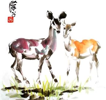 Chinese Deer Painting,69cm x 69cm,4458002-x