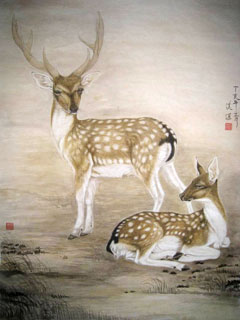 Chinese Deer Painting,130cm x 170cm,4461002-x