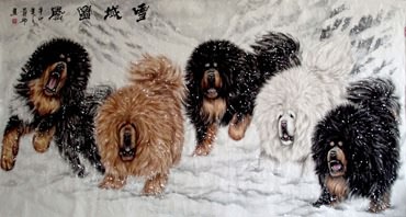 Chinese Dog Painting,124cm x 248cm,4445014-x