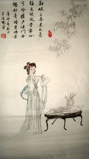 Chinese Dream of the Red Chamber Beauties & Figures Painting,48cm x 96cm,3718015-x