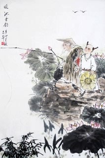 Chinese Fishman Farmer Painting,69cm x 46cm,3448004-x