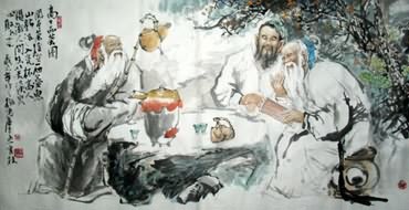 Chinese Gao Shi Play Chess Tea Song Painting,69cm x 138cm,3447018-x