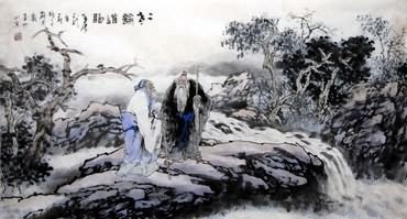 Chinese Gao Shi Play Chess Tea Song Painting,50cm x 100cm,3711023-x