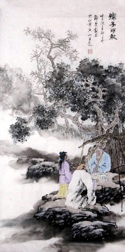 Gao Shi Play Chess Tea Song,50cm x 100cm(19〃 x 39〃),3711030-z