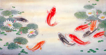Chinese Koi Fish Painting,69cm x 138cm,2614065-x