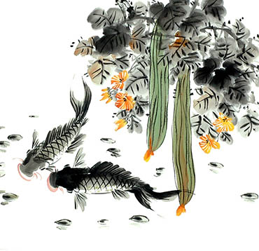 Chinese Koi Fish Painting,68cm x 68cm,xzx21112001-x