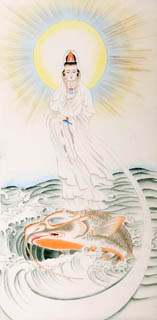 Chinese Kuan Yin Painting,66cm x 130cm,3809029-x