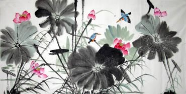 Chinese Lotus Painting,69cm x 138cm,2322003-x