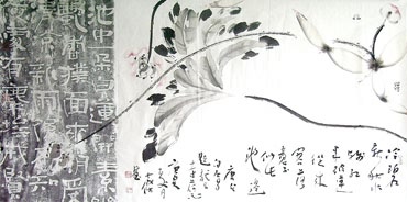 Chinese Lotus Painting,66cm x 136cm,2424001-x