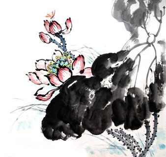 Chinese Lotus Painting,66cm x 66cm,2485032-x