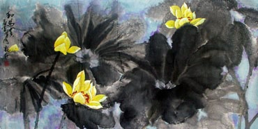 Chinese Lotus Painting,66cm x 136cm,2695012-x