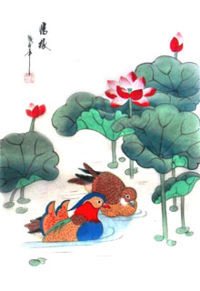 Chinese Mandarin Duck Painting,30cm x 40cm,2336109-x