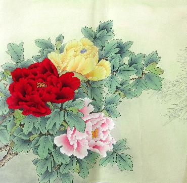 Chinese Peony Painting,66cm x 66cm,2324013-x