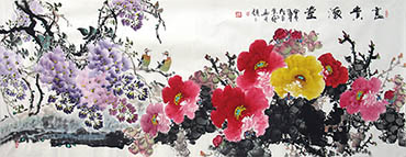 Chinese Peony Painting,70cm x 180cm,2356004-x
