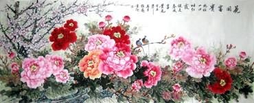 Chinese Peony Painting,96cm x 240cm,2482025-x