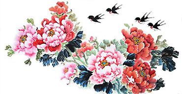 Chinese Peony Painting,50cm x 100cm,2485109-x