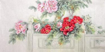 Chinese Peony Painting,66cm x 136cm,2574010-x
