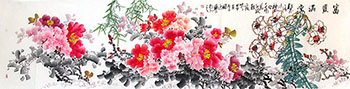 Chinese Peony Painting,60cm x 240cm,jgk21074001-x