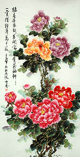 Chinese Peony Painting,68cm x 136cm,lhr21105014-x