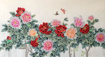 Chinese Peony Painting,97cm x 180cm,lp21073002-x