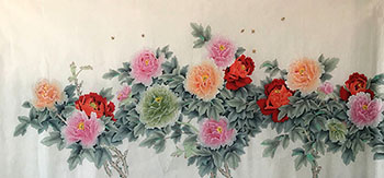 Chinese Peony Painting,97cm x 180cm,lp21073008-x