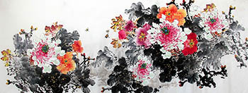 Chinese Peony Painting,70cm x 180cm,lym21071005-x