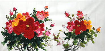 Chinese Peony Painting,68cm x 136cm,wz21103002-x