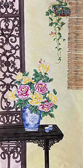 Chinese Qing Gong Painting,69cm x 138cm,lzx21188012-x