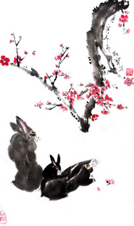 Chinese Rabbit Painting,55cm x 100cm,4474002-x