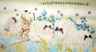Chinese Sheep Painting,66cm x 130cm,4464001-x