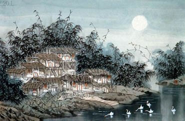 Chinese Village Countryside Painting,69cm x 46cm,1056006-x