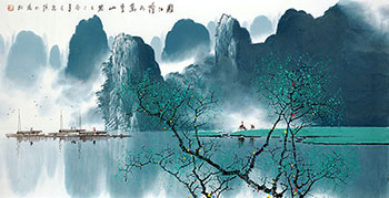 Chinese Village Countryside Painting,68cm x 136cm,1095010-x