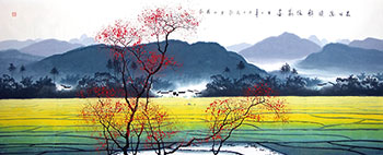 Chinese Village Countryside Painting,96cm x 240cm,1095021-x