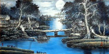 Chinese Water Township Painting,66cm x 136cm,1738002-x